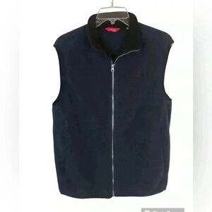 Izod Womens S/P Navy Blue Fleece Vest Full Zip pockets